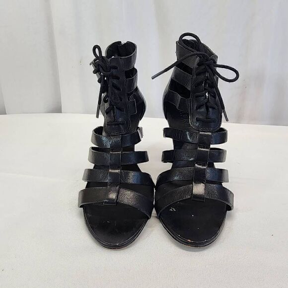 LAUREN Ralph Lauren Larisa Open-Toe Gladiator Sandals Black Leather Size 6.5 - Picture 3 of 9